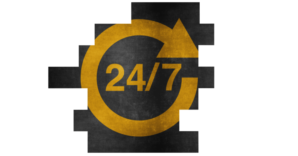 A sign showing 24 7 to represent shift patterns for continuous coverage