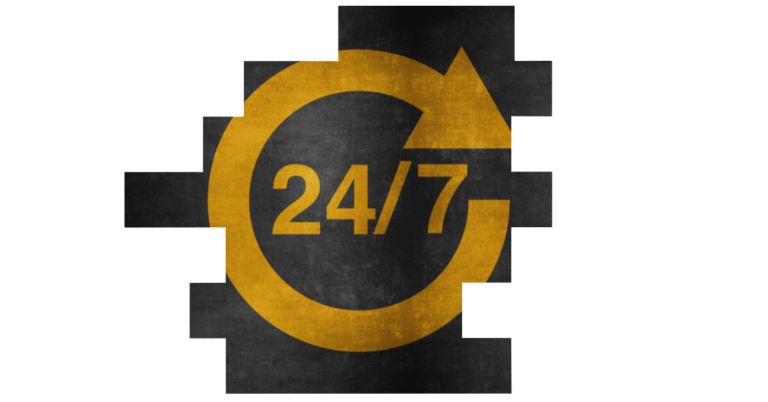 A sign showing 24 7 to represent shift patterns for continuous coverage