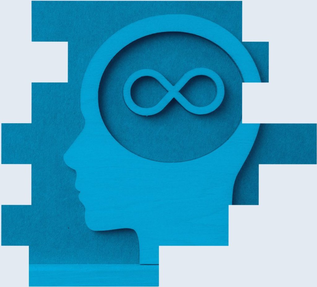 An image of a cardboard cutout head with an infinity loop inside it to represent the value of the services delivered by shift pattern consultants