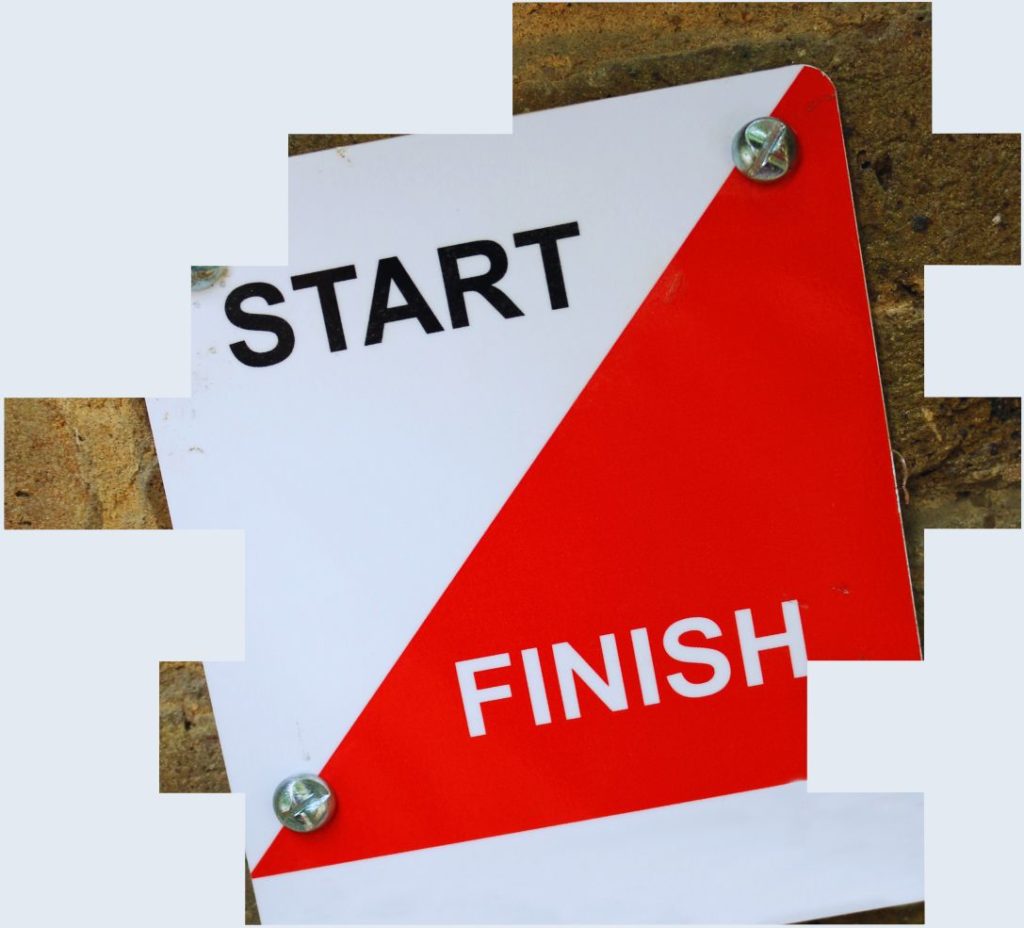 A picture of a sign with start and finish written on it to represent how shift length laws in the UK dictate how many hours you can work over a given period
