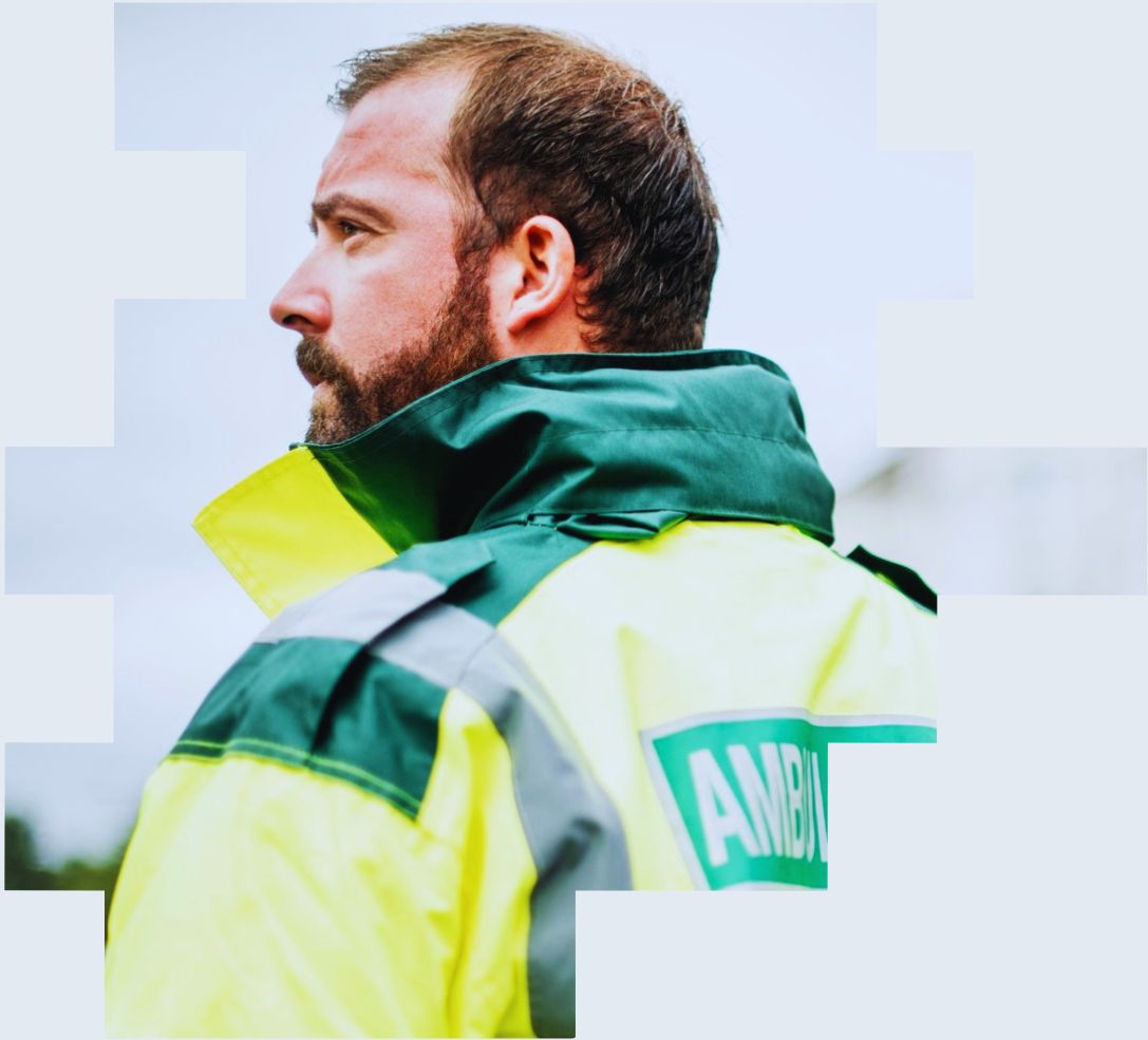 An image of a male paramedic to represent how the roster review conducted with optashift support was crucial to the health, wellbeing and work-life balance of the shift workers who provide life-saving patient care and support